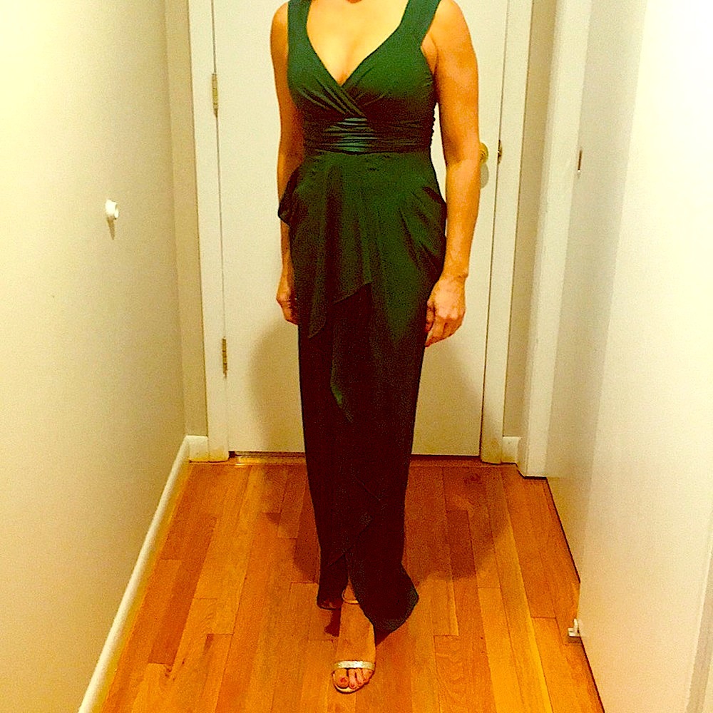💚green with envy silk satin evening dress💚